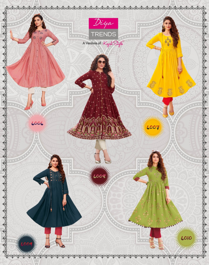 Ethnicity 6 Latest Fancy Festive Wear Designer Exclusive Rayon Embroidery Work Kurtis Collection
